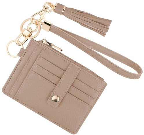 KNGITRYI Geldbörse Damen Klein RFID – Kartenetui mit Reißverschluss, Schlüsselanhänger & abnehmbarem Wristlet – Mini Portemonnaie Damen mit 8 Kartenfächern & Ausweisfenster(Khaki)
