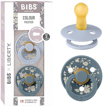BIBS Colour Liberty Schnuller 2er-Pack, BPA-frei, Kirschform Nippel. Naturkautschuk/Latex, Hergestellt in Dänemark, Größe 2 (6-18 Monate), Capel Dusty Blue