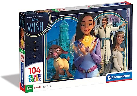 Clementoni - 27269 - Supercolor Puzzle - Disney Wish - Puzzle 104 Teile Ab 6 Jahren, Buntes Kinderpuzzle Mit Besonderer Leuchtkraft & Farbintensität, Geschicklichkeitsspiel Für Kinder