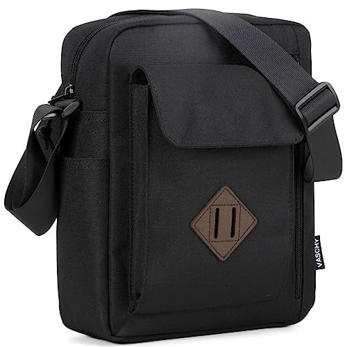VASCHY Man Bag,Lightweight Casual Crossbody Shoulder Bag with Multiple Pockets Small Messenger Bag for Men & Women Satchel Sling Bag for Work/Travel/Daily,Black