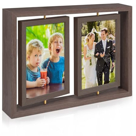 ZEEYUAN Modernes Bilderrahmen 13x18 Holzoptik Drehbarer Fotorahmen für Hochformat 4 Bilder zum Verschenken