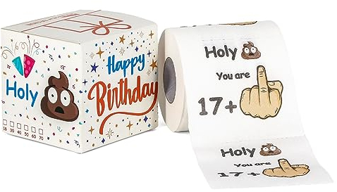 Papier toilette humoristique original pour 18ème anniversaire - 17 + 1 - Anniversaire pour fille et garçon - Décoration 18e anniversaire avec emballage - Article de farces - 1 rouleau de 250