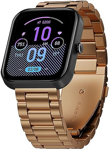 Hiseus Cinturino Compatibile con Amazfit Bip 3/3 PRO/Bip U/Bip U PRO, Cinturino in Metallo Acciaio Inossidabile Compatibili con Amazfit Bip/Bip Lite/Bip S/Bip S Lite Cinturini (Oro Rosa)