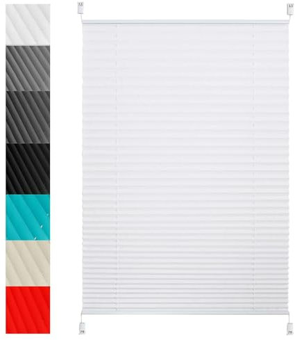 Plissees für Fenster 80 x 200 cm Sichtschutz und Blickdicht Easyfix Plissee zum Kleben mit Klemmträger für Wohnzimmer, Weiß