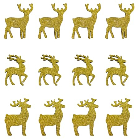 Oblique Unique® Holz Rentier Streudeko Glitzer Gold Tisch Deko für Weihnachten Advent Weihnachtsdeko