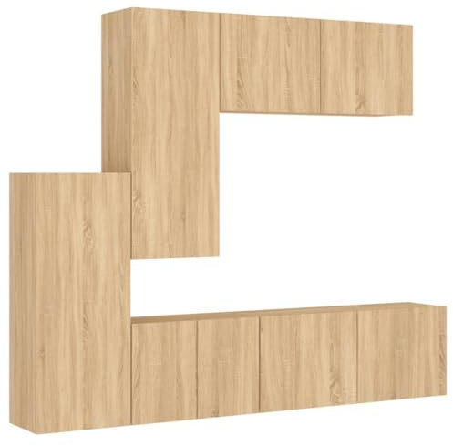 vidaXL Wohnwand 5-TLG., Schrankwand mit viel Stauraum, Wandmontage Anbauwand Fernsehschrank, Wohnzimmer Set Schrank Wandschrank, Sonoma-Eiche Holzwerkstoff