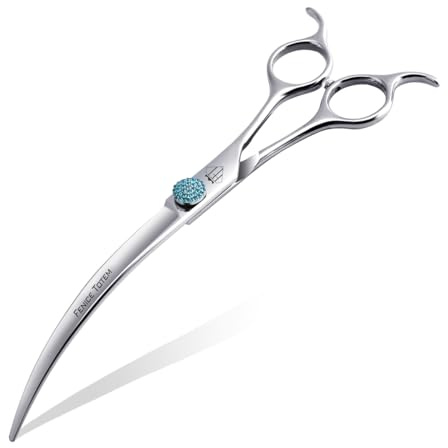 Fenice Professionelle Fellpflegeschere - 45 Grad Super Curves Schere für Hunde 19,1 cm Big Arc Gebogene Schere aus japanischem 440C Edelstahl