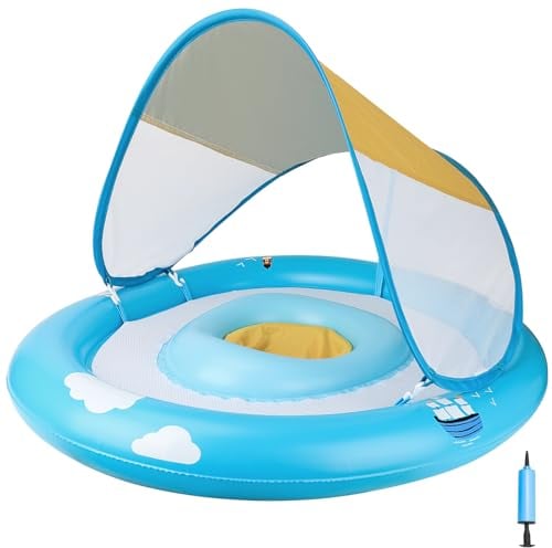 MYCARBON Flotador Bebe con Sombrilla UPF 50+ Flotador Bebe 6 a 30 Meses con Asiento Ajustable Anillo de Natación para Bebe Flotador Piscina Bebe