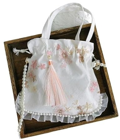 New Pearl Hanfu Bao Sen Stil Damentasche mit diagonaler Kreuztasche im chinesischen Stil und Quaste Tasche im antiken Stil, rose, Einheitsgröße