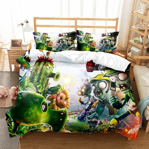 Ste-X Juego De Ropa De Cama Plants Vs. Zombies, Juego De Funda Nórdica para Niños Y Niñas, Cama para Cuna, Funda De Edredón Reversible Y Colorida ((150x200cm)-Cama de 90,PVZ 03)