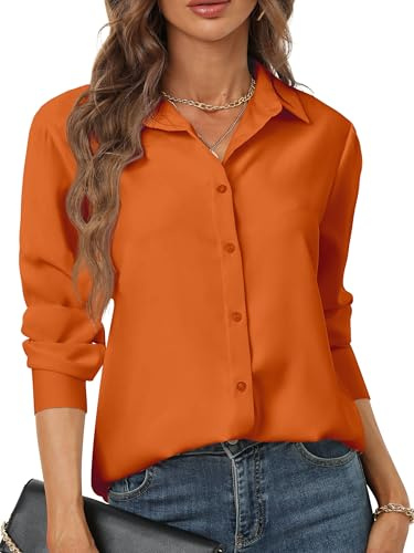 hearain Women's Button Down Shirts Basic Classic Soft Shirt Collared Long Sleeve Dressy Casual Solid Color XS-XXL