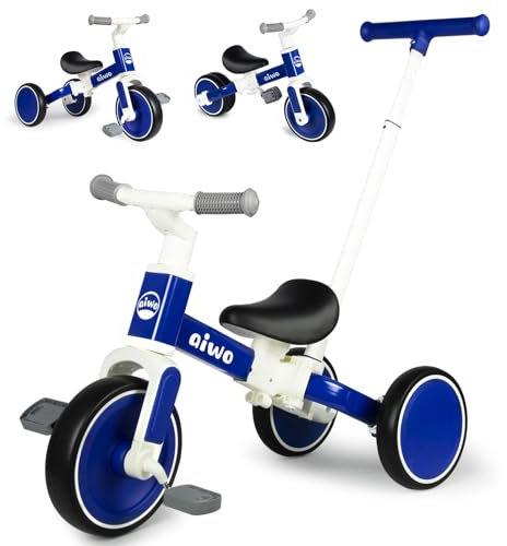 aiwo 5 in 1 Kids Tricycle for Toddler 1-3 Year Olds, Baby Balance Bike for 1 2 Year Old Boys Girls Gift, Kids Trike with Parent Handle and Removable Pedals