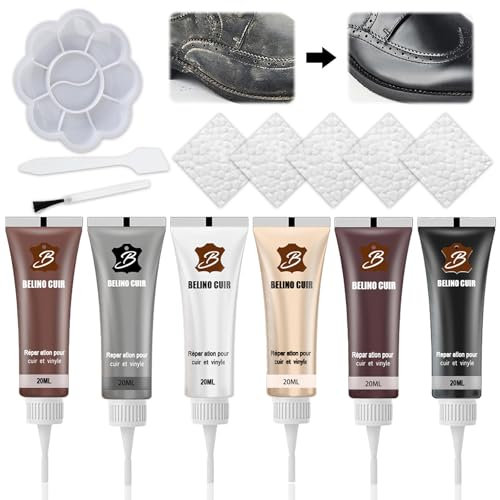Carreneu 6 Farben Lederreparatur Creme Flüssigleder Reparatur Set Leder Restaurator Kunstleder Reparaturset Reparatur Set Geeignet für Lederprodukte Wie Autositze Sofas Lederjacken Lederschuhe etc