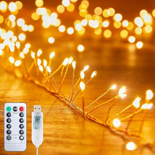 Mixtooltoys Ghirlanda di luci USB con telecomando, 200 LED, impermeabile, per soffitto, camera da letto, ghirlanda, finestra, matrimonio, albero di Natale, bianco caldo