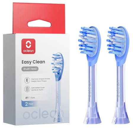 Oclean Easy Clean Bürstenköpfe 2 Pack, Ersatzbürstenköpfe für Oclean Ease elektrische Zahnbürste, weichem Gummi mit soft Borsten, Aufsteckzahnbürstenkopf mit Zungenreiniger, Blau