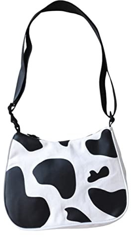 GALPADA Canvas-tasche Mit Verstellbarem Schultergurt Kleine Milchkuh-muster Handtasche Strapazierfähige Damen-umhängetasche Für Einkauf Arbeit Und Freizeit