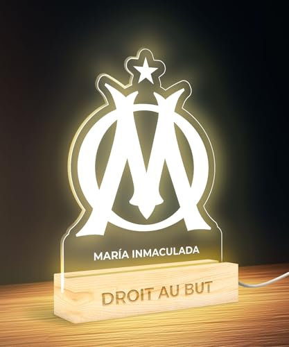 Panorama Lampe de Chevet Foot 15x22 cm Olympique de Marseille - Lampe Led Personnalisé - Veilleuse Enfant pour Table de Nuit - Lumiere Chambre Decoration - Cadeau Personnalisé et Original
