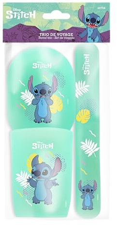 DISNEY Stitch - Trio Becher Reise - Zahnbürstenetui, Becher, Seifenschale - Robuster Kunststoff - Praktisches Design - Kinder-Badezimmer-Zubehör - Offizielles Produkt Disney