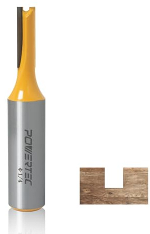 POWERTEC Fraise à défoncer droite, diamètre de coupe 6,35 mm, tige de 1,27 cm, fraise à défoncer en carbure de tungstène, profondeur de 1,9 cm et longueur totale de 6,3 cm pour routeur CNC, défonceuse