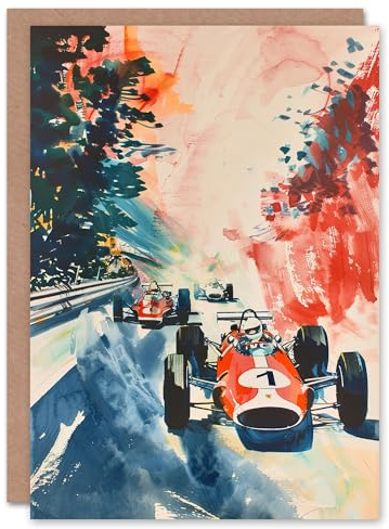 Artery8 Greeting Card Vintage Motor Sport Car Racing Abstract For Him Man Birthday Card