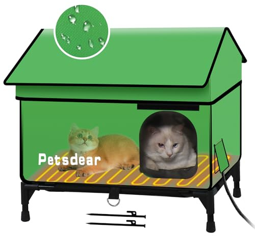 Petsdear Katzenhaus mit Heizung für Outdoor Katzen Groß Outdoor Katzenhaus Wetterfest Winterhaus für Wildkatzen mit Extrem Isolierung