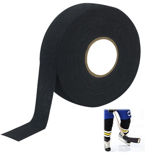 Fascetta Hockey Stick Tape Self-Adhesive Anti Slip Handles Stick Grip Tape for Ice Hockey Golf Pole Squash Racket Badminton Grip Baseball Tennis Skipping Rope Fishing Rod 2.5cm × 25m (Black)