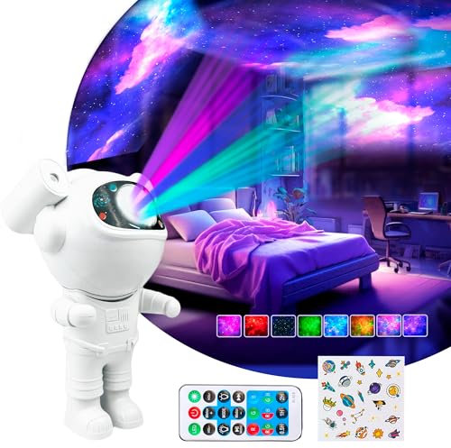 JUPPLIES - Proyector de Estrellas Astronauta Proyector Galaxy con Altavoz Bluetooth para Techo Led con Mando a Distancia, Rotación y 8 Modos - Luz Nocturna para Niños (Con Altavoz)