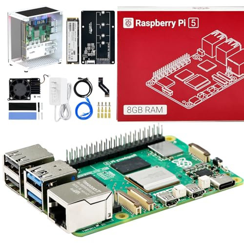 Yahboom Raspberry Pi5 Developer Kit 8GB + Mini Chassis+Pi 5 Case Active Cooling+PCIe M.2 SSD+256G SSD ROS2 System Ubuntu20.04 Suitable for AI Programming Python (8GB-Cube Pi Case Kit)