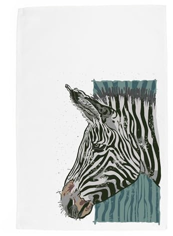 Purely Home Zebra Tea Towel - Painted Artwork Safari Gifts for Animal Lovers - Panama Cotton Kitchen Dish Towel/Drying Cloth - 67cm x 45cm