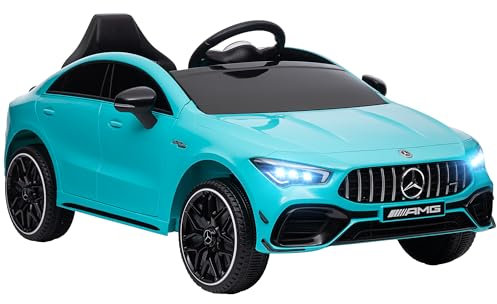 AIYAPLAY Mercedes Benz Licensed 12V Electric Car for Kids, Kids' Electric Ride on with Remote Control, Transport Wheels, Spring Suspension, LED Lights Music, for 3-6 Years - Light Blue