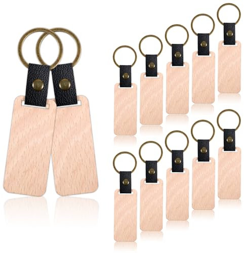 Giantree 12 Stück Schlüsselanhänger Holz, Personalisierte Leer Schlüsselanhänger, DIY Holz Schlüsselanhänger zum Bemalen Beschriftbar für DIY Dekoration Geschenke Schlüsselbund(Rechteck)