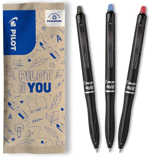 PILOT - Set van 3 FriXion Ball 07 Plus - rollerbalpen met uitwisbare, thermogevoelige inkt - Navulbaar en drukmechanisme - Gemaakt van gerecycled plastic - Zwart, Blauw, Rood - Medium punt