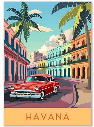 Happymotive Städteposter | Havana Retro Poster Vintage | Schlafzimmer Deko Bild im Hochformat | Bilder Wohnzimmer | Kunstdrucke in A2 40x60, A3 30x40, A4 20x30 300g Papier ohne Rahmen