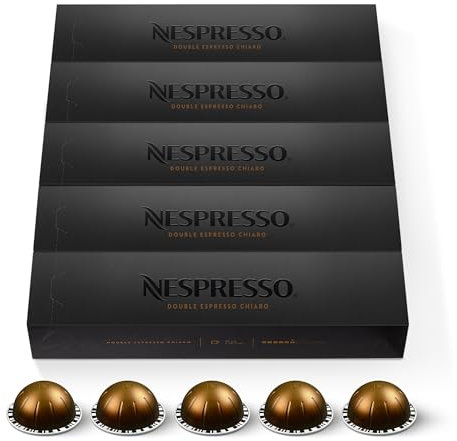 Nespresso Vertuo - Bundle 50 Capsules de Café Chiaro - Torréfaction intense, Intensité forte - Pour Double Espresso 80 ml (5 étuis de 10)
