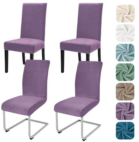 Alishomtll Stretch Samt Stuhlhussen 4er Set Velvet/Velour Stuhlbezug Schwingstuhl Elastische Hussen Waschbarer Stühle Schutz für Küche Restaurant Hotel Bankett Hochzeit (Graulila, 4 Stück)