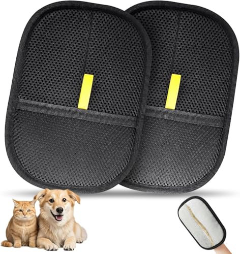 COLEESON 2 Stück Tierhaarentferner Handschuh, Antistatischer Handschuh zur Entfernung von Tierhaaren, Doppelseitige Handschuhe zur Tierpflege für Kleidung, Sofas, Teppiche, Autoinnenräume (A)