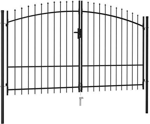 Emmtore Zauntor Doppelflügel mit Speerspitzen Gartentor Gartentür Gartenpforte Zauntür Hoftür Tor Hoftor Pforte Doppeltor Stahl Schwarz,3 x 1.75 m