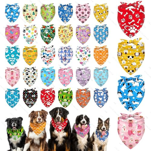 Hundehalstuch Halstuch, Weiche Dreieck Hundeschals 30 Stück Verschiedene Muster Polyester Bandana mit Blumen Muster Einstellbare Länge für Hunde Aller Größen Geeignet