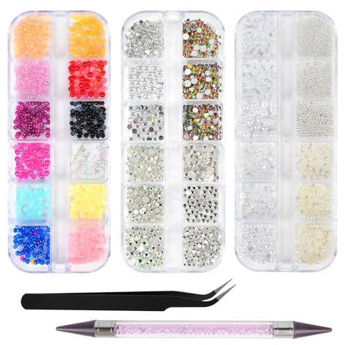 AUYAO Diamantes de Imitación para Uñas, Diamantes para Uñas de Cristal, Decoracion Uñas de Lentejuelas Brillantes con Pinzas Recogida y Pluma Punteadora de Diamantes de Imitación, B