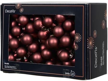 Kaemingk Weihnachtskugeln am Draht Glas 2cm x 144 Stück Spiegelbeeren - kleine Dekokugeln - Christbaumschmuck & Weihnachtsdeko - Kastanienbraun matt