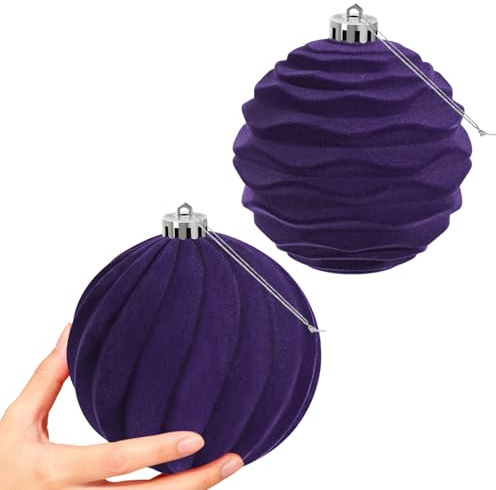 Miaikoe 2 PCS Grandes Boules de Noël en Velvet Ornaments Ensemble de Suspension à l'épreuve pour Les décorations de fête de l'arbre de Noël (Violet, 15 cm)