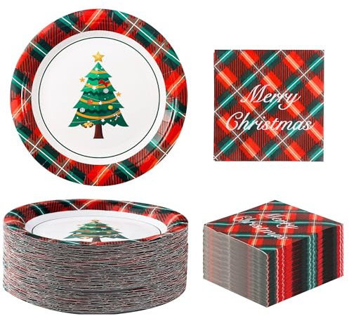 Winoo Design 40PCS Christmas Plates and Napkins Party Supplies - Serves 20 Guests - Christmas Tree Paper Plates Xmas Disposable Plates Dinner Plates for Party Decorations Décor