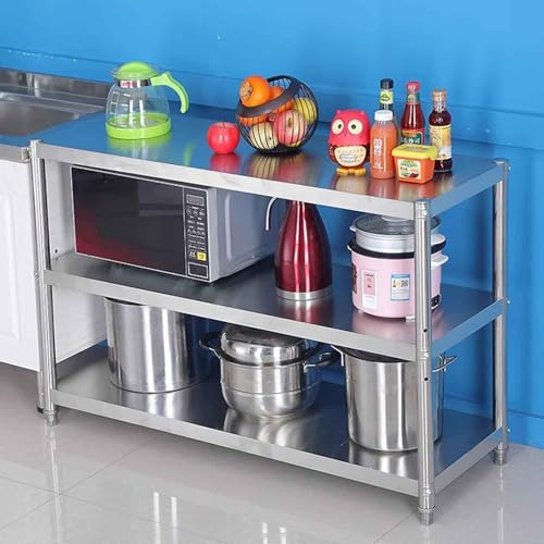 Regal aus Edelstahl 304, 3-stufige Lagerregale für Küche, Garage, Regal, Hochleistungsregal, Metallrahmen, Pflanzenständer, bodenstehend, höhenverstellbar, Mikrowellenregale(120x50x80cm)
