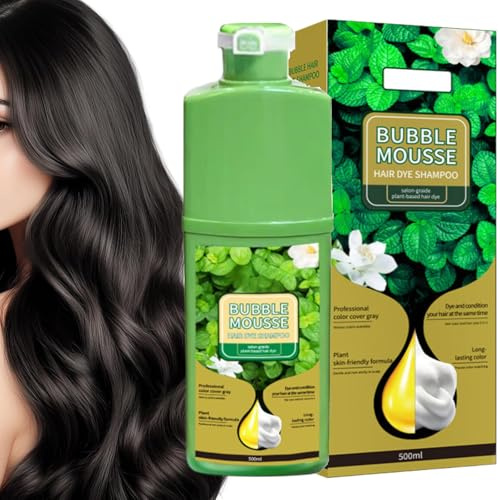 Bubble Mousse Shampoo, 500ml Bubble Mousse Hair Dye Shampoo, Langlebig Pflanzliche Schaumhaarfarbe, Schnell Wirkende Haarfärbefärke Blasen Haarfarbstoffe Für Alle Haartypen (Schwarz)