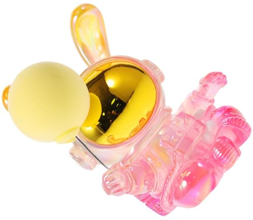DECOMELODY Harz Hase Dekoration Astronaut Kaninchen in Rosa mit Ballon Accessoires Cartoonartige Fahrzeugmontierte Dekoration und Fotorequisite Niedliche Wohn und Bürofigur Zufälliger Stil