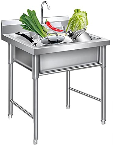 Lavello da cucina in acciaio inossidabile più spesso, lavabo con rubinetti, filtro for lavello, lavelli da catering, for esterni, interni, casa, giardino, unità bar(50 * 50 * 80cm)