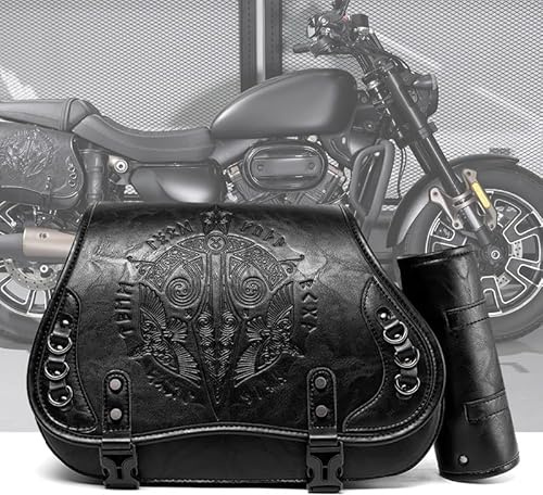 GQDGCU Motorrad Satteltasche Große, Leder Motorradtasche Wasserdicht, Motor Gepäcktasche mit Cup Holder, für Harley, für Honda, für Yamaha, für Suzuki, für BMW, für Kawasaki, 45x13x27cm (N)