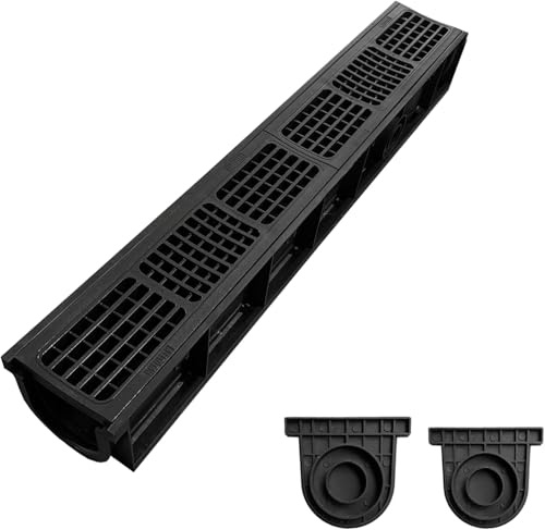 Natotela Canaleta de drenaje de 1 m con rejilla B125 HDPE – 1000 x 155 x 140 mm – Canal de drenaje para garaje, terraza, entrada de patio – resistente a las heladas y a los rayos UV, robusto