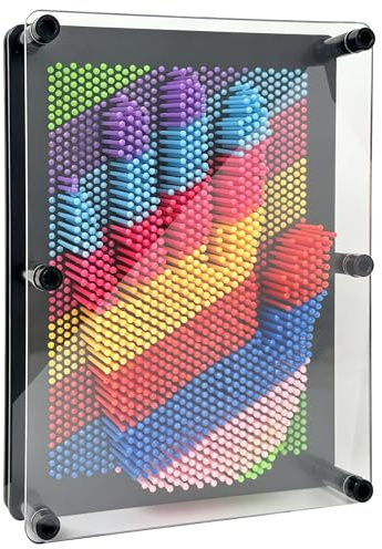 PICKSMOCUB Large Size Rainbow Pin Art Toy Large 15x20cm 3D Impression Board Kids Desk Gadget Fun Sculpting Toy Creative Handprint Face Press Sensory Play for Boys Girls Teens