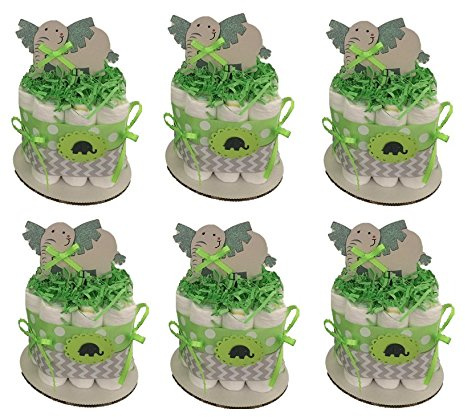 Elephant theme Diaper Cake, Grey Chevron and Green Diaper Cake, Set of 6 Elephant Diaper Cake Baby Shower Centerpieces / Boy Diaper Cake